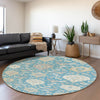 Piper Looms Mayfield Damask AMF1026 Teal Machine Washable Area Rug Round Lifestyle Image Feature