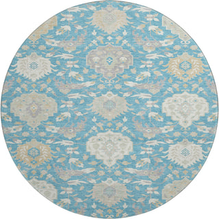 Piper Looms Mayfield Damask AMF1026 Teal Machine Washable Area Rug Round Main Image