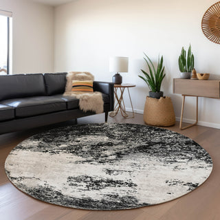 Piper Looms Mayfield Modern AMF1027 Black Machine Washable Area Rug Round Lifestyle Image Feature