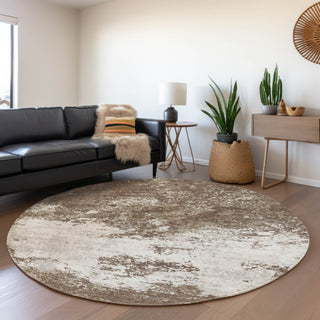 Piper Looms Mayfield Modern AMF1027 Brown Machine Washable Area Rug Round Lifestyle Image Feature