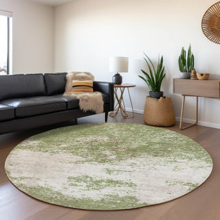 Piper Looms Mayfield Modern AMF1027 Green Machine Washable Area Rug Round Lifestyle Image Feature