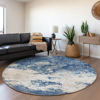 Piper Looms Mayfield Modern AMF1027 Navy Machine Washable Area Rug Round Lifestyle Image Feature