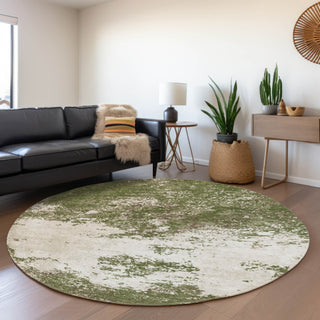Piper Looms Mayfield Modern AMF1027 Olive Machine Washable Area Rug Round Lifestyle Image Feature