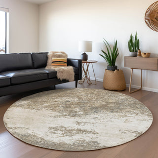 Piper Looms Mayfield Modern AMF1027 Taupe Machine Washable Area Rug Round Lifestyle Image Feature