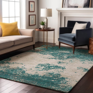 Piper Looms Mayfield Modern AMF1027 Teal Machine Washable Area Rug Lifestyle Image Feature