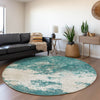 Piper Looms Mayfield Modern AMF1027 Teal Machine Washable Area Rug Round Lifestyle Image Feature