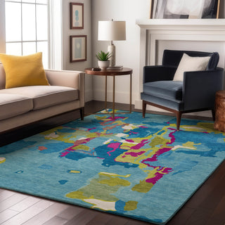 Piper Looms Mayfield Abstract AMF1028 Aqua Machine Washable Area Rug Lifestyle Image Feature