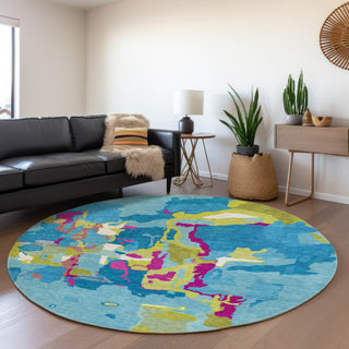 Piper Looms Mayfield Abstract AMF1028 Aqua Machine Washable Area Rug Round Lifestyle Image Feature