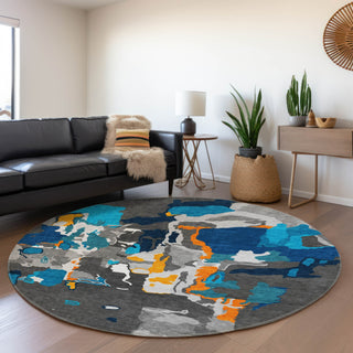 Piper Looms Mayfield Abstract AMF1028 Charcoal Machine Washable Area Rug Round Lifestyle Image Feature