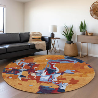 Piper Looms Mayfield Abstract AMF1028 Copper Machine Washable Area Rug Round Lifestyle Image Feature