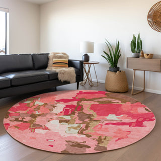 Piper Looms Mayfield Abstract AMF1028 Coral Machine Washable Area Rug Round Lifestyle Image Feature