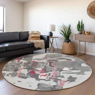 Piper Looms Mayfield Abstract AMF1028 Gray Machine Washable Area Rug Round Lifestyle Image Feature