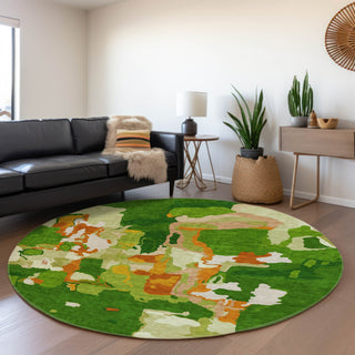Piper Looms Mayfield Abstract AMF1028 Green Machine Washable Area Rug Round Lifestyle Image Feature