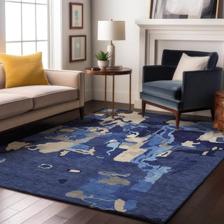 Piper Looms Mayfield Abstract AMF1028 Navy Machine Washable Area Rug Lifestyle Image Feature