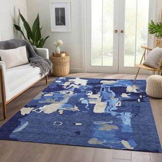 Piper Looms Mayfield Abstract AMF1028 Navy Machine Washable Area Rug Lifestyle Image Feature