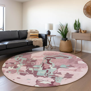 Piper Looms Mayfield Abstract AMF1028 Pink Machine Washable Area Rug Round Lifestyle Image Feature