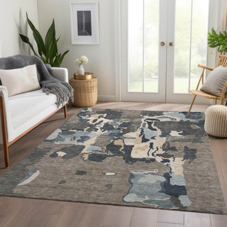 Piper Looms Mayfield Abstract AMF1028 Taupe Machine Washable Area Rug Lifestyle Image Feature