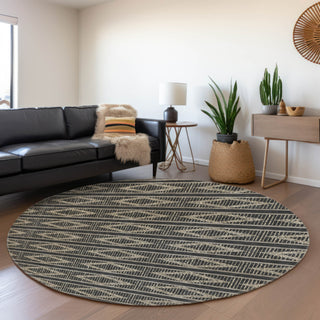 Piper Looms Mayfield Geometric AMF1029 Black Machine Washable Area Rug Round Lifestyle Image Feature