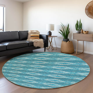Piper Looms Mayfield Geometric AMF1029 Teal Machine Washable Area Rug Round Lifestyle Image Feature