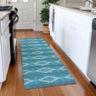 Piper Looms Mayfield Geometric AMF1029 Teal Machine Washable Area Rug Runner Lifestyle Image Feature