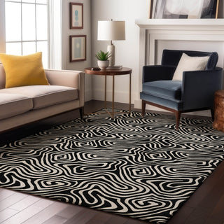 Piper Looms Mayfield Swirls AMF1030 Black Machine Washable Area Rug Lifestyle Image Feature