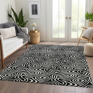 Piper Looms Mayfield Swirls AMF1030 Black Machine Washable Area Rug Lifestyle Image Feature