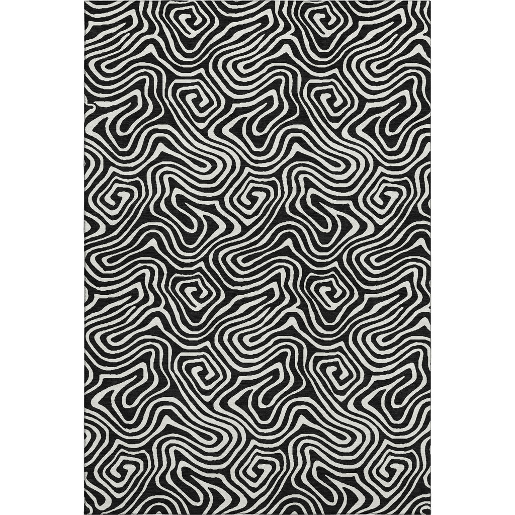 Piper Looms Mayfield Swirls AMF1030 Black Machine Washable Area Rug main image