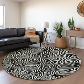 Piper Looms Mayfield Swirls AMF1030 Black Machine Washable Area Rug Round Lifestyle Image Feature