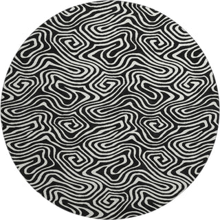 Piper Looms Mayfield Swirls AMF1030 Black Machine Washable Area Rug Round Main Image