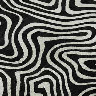 Piper Looms Mayfield Swirls AMF1030 Black Machine Washable Area Rug Swatch Image
