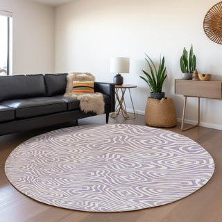 Piper Looms Mayfield Swirls AMF1030 Lavender Machine Washable Area Rug Round Lifestyle Image Feature