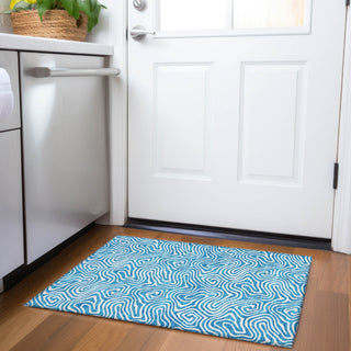 Piper Looms Mayfield Swirls AMF1030 Teal Machine Washable Area Rug Scatter Lifestyle Image Feature