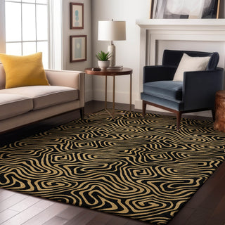 Piper Looms Mayfield Swirls AMF1031 Black Machine Washable Area Rug Lifestyle Image Feature