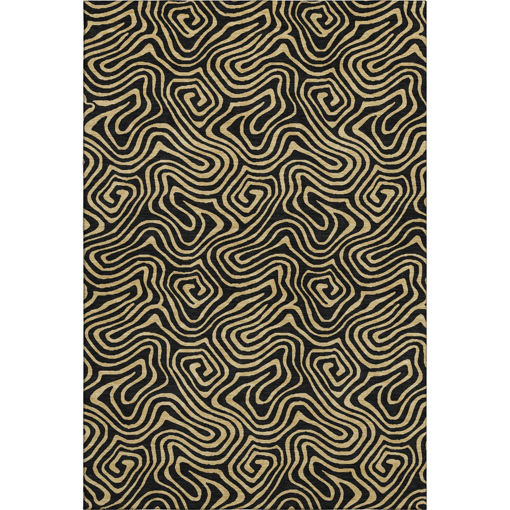 Piper Looms Mayfield Swirls AMF1031 Black Machine Washable Area Rug main image