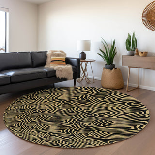 Piper Looms Mayfield Swirls AMF1031 Black Machine Washable Area Rug Round Lifestyle Image Feature
