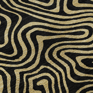 Piper Looms Mayfield Swirls AMF1031 Black Machine Washable Area Rug Swatch Image