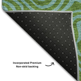 Piper Looms Mayfield Swirls AMF1031 Green Machine Washable Area Rug Backing Image