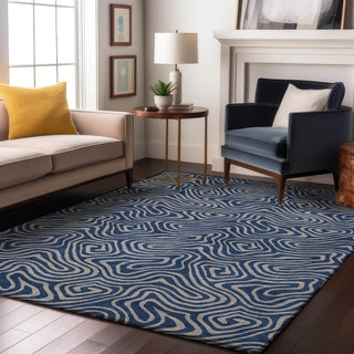 Piper Looms Mayfield Swirls AMF1031 Navy Machine Washable Area Rug Lifestyle Image Feature