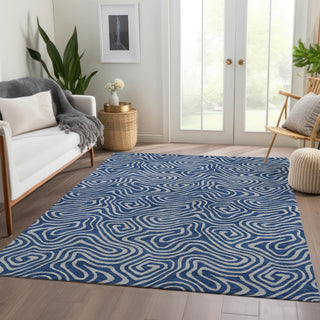Piper Looms Mayfield Swirls AMF1031 Navy Machine Washable Area Rug Lifestyle Image Feature