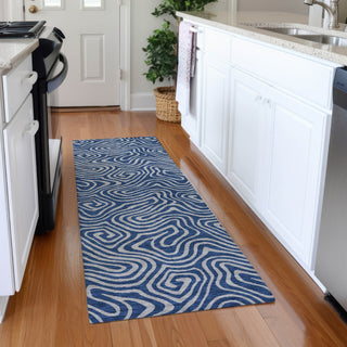 Piper Looms Mayfield Swirls AMF1031 Navy Machine Washable Area Rug Runner Lifestyle Image Feature