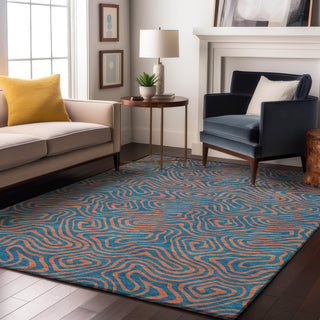 Piper Looms Mayfield Swirls AMF1031 Teal Machine Washable Area Rug Lifestyle Image Feature