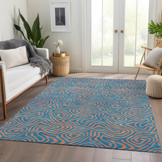 Piper Looms Mayfield Swirls AMF1031 Teal Machine Washable Area Rug Lifestyle Image Feature