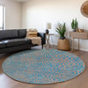 Piper Looms Mayfield Swirls AMF1031 Teal Machine Washable Area Rug Round Lifestyle Image Feature