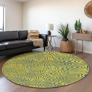 Piper Looms Mayfield Swirls AMF1031 Yellow Machine Washable Area Rug Round Lifestyle Image Feature