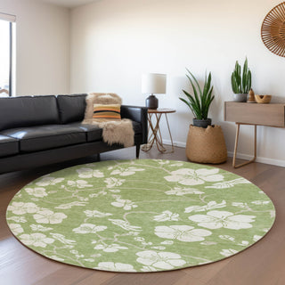 Piper Looms Mayfield Floral AMF1032 Aloe Machine Washable Area Rug Round Lifestyle Image Feature