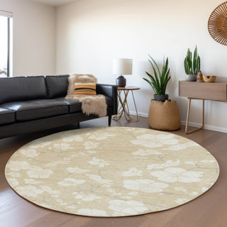 Piper Looms Mayfield Floral AMF1032 Beige Machine Washable Area Rug Round Lifestyle Image Feature