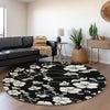 Piper Looms Mayfield Floral AMF1032 Black Machine Washable Area Rug Round Lifestyle Image Feature