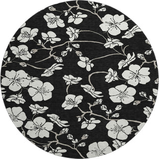 Piper Looms Mayfield Floral AMF1032 Black Machine Washable Area Rug Round Main Image