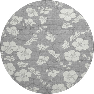Piper Looms Mayfield Floral AMF1032 Gray Machine Washable Area Rug Round Main Image