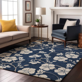 Piper Looms Mayfield Floral AMF1032 Navy Machine Washable Area Rug Lifestyle Image Feature